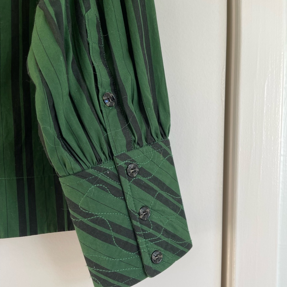 Ganni Mock Neck Tie Stripe Oversized Blouse - Picture 4 of 7